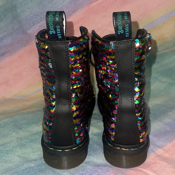 Dr. Martens 1460 PASCAL SEQUIN RAINBOW MULTI+SILVER  women’s size 8 - Picture 7 of 10